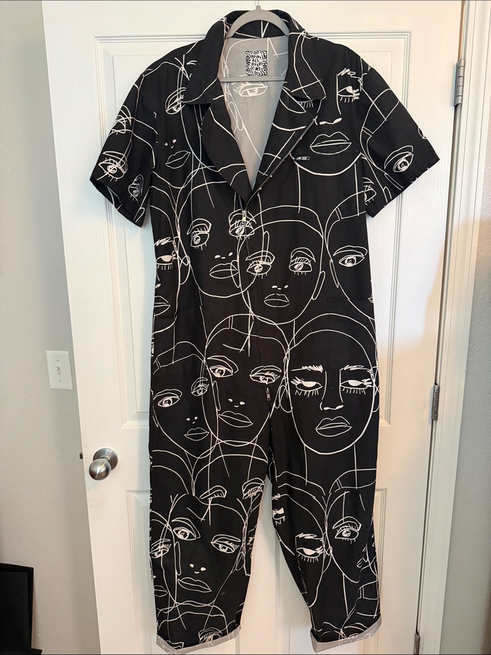 Face-Print Short-Sleeve Jumpsuit